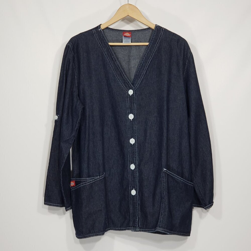 Dickies Blue Cotton Leightweight Denim Button down Smock Jacket Women's Large